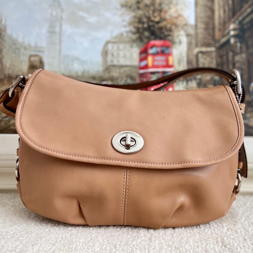 Tan Leather Coach Flap Duffle Purse F15170